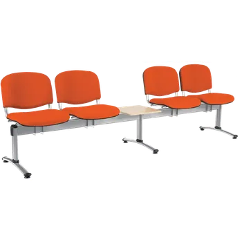 CL - 25 + D, čalouněná lavice do čekárny, 4-sedák, stolek, látka SUE - S 46 oranžová, kostra chrom