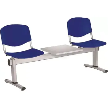 VINCENZA - 3 S, plastová lavice do čekárny, 2-sedák, stolek, tmavě modrá, kostra stříbrná