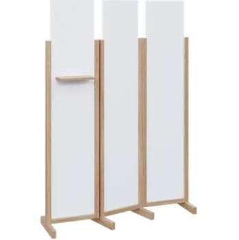 Paraván ATMOSFERE LINE 319, dřevěný 3-dílný paraván, mobilní, výška 1900 mm, rám dub bardolino, výplň bílá, polička