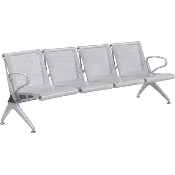 SPRING 4, kovová lavice do čekárny, 4-sedák, kostra stříbrná
