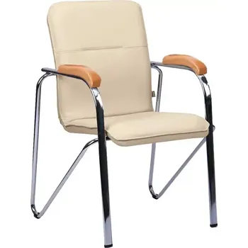 LAURA židle, koženka krémová, područky buk