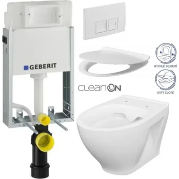 Klozet GEBERIT KOMBIFIXBasic vč. bílého tlačítka DELTA 50 + WC CERSANIT CLEANON MODUO + SEDÁTKO 110.100.00.1 50BI MO1