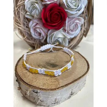 Náramek RV studio Louny s.r.o. Drhaný náramek bílý - Světleoranžové matné korálky 4 mm