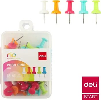 Připínáčky Deli barevné, box 35ks E0021