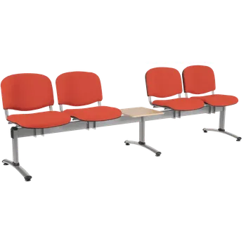 Zahradní lavice CL - 25 + D, čalouněná lavice do čekárny, 4-sedák, stolek, látka SUE - S 1447 lososová, kostra stříbrná