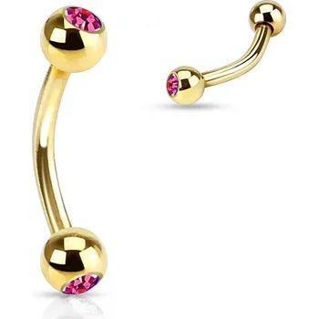 Piercing Pozlacený piercing do obočí s kamínky (tmavě růžová)