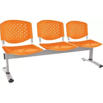 FLORIDA - 3, plastová lavice do čekárny, 3-sedák, oranžová, kostra stříbrná