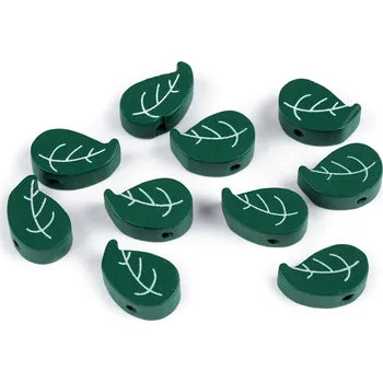Korálek Dřevěné korálky list 12x20 mm, tmavě zelené, 340247