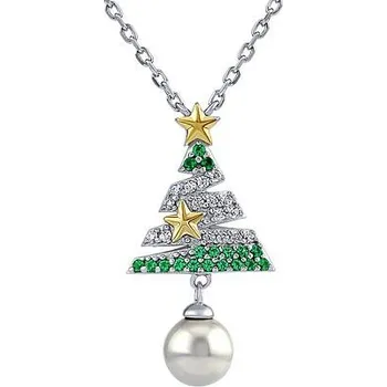 Řetízek Stříbrný náhrdelník Falco vánoční strom se syntetickou perlou MW11356N