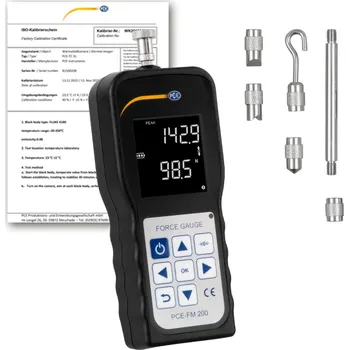 Siloměr PCE-FM 200, pro napětí v tahu a tlaku, do 200 N, externí snímač zatížení, certifikát ISO