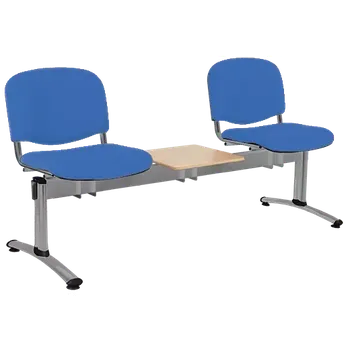 CL - 23 + D, čalouněná lavice do čekárny, 2-sedák, stolek, koženka AN - 067 nebeská modrá, kostra stříbrná