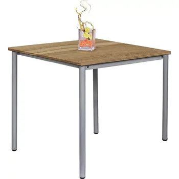 Jídelní stůl JST 80 jídelní stůl, kovová podnož stříbrná, deska 18 mm, 800x800 mm, ořech světlý