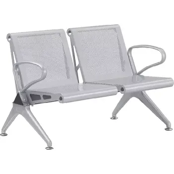 SPRING 2, kovová lavice do čekárny, 2-sedák, kostra stříbrná