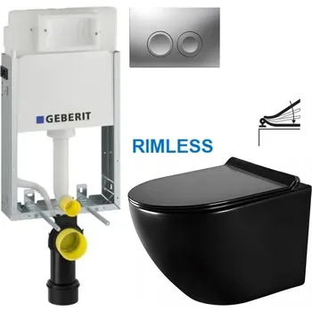 WC sada GEBERIT KOMBIFIXBasic vč. matného tlačítka DELTA 25 + WC MEXEN LENA ČERNÁ Rimless + SEDÁTKO 110.100.00.1 21MA ME01