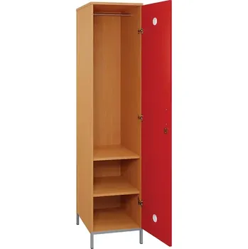Šatní skříň SLN - 42T šatní skříň dřevěná, 1-dveřová, šatní tyč, 1800x400x500, kovové nohy, korpus buk royal/dveře červená flamengo