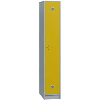 Šatní skříň STL - 180 - 30 šatní skříň dřevěná, 1-dveřová, šatní tyč, 1800x300x500, sokl, korpus šedá/dveře žlutá odio