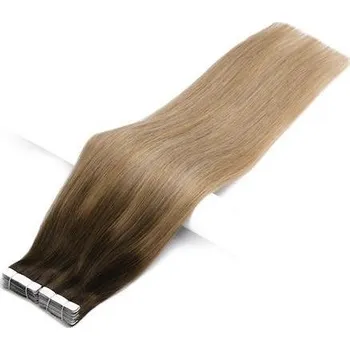 Příčesek Vlasové PU pásky tape in na prodlužování vlasů 30cm ombré balayage 04/27/24 - středně hnědá / tmavá blond / platinová extra