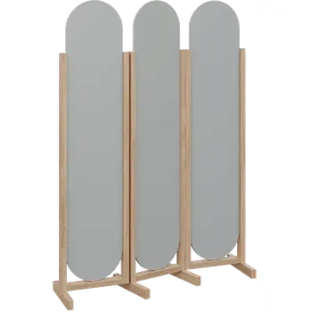 Paraván ATMOSFERE ROUND 319, dřevěný 3-dílný paraván, mobilní, výška 1900 mm, rám dub bardolino, výplň šedá