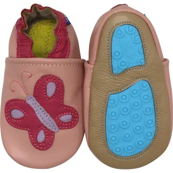 Capáčky CAROZOO Kožené capáčky s gumovou podrážkou motýlek 2-3 roky Růžová 24,5