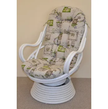 Křeslo Ratanové houpací křeslo Swivel bílé polstr motiv fialky