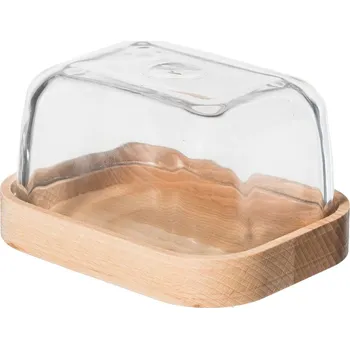 Dóza na potraviny Dřevěná máslenka se skleněným poklopem