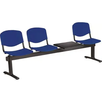 Zahradní lavice VINCENZA - 4 S, plastová lavice do čekárny, 3-sedák, stolek, tmavě modrá, kostra černá