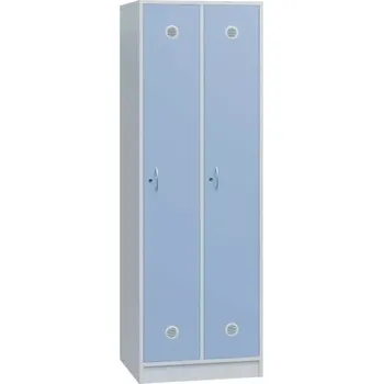 Šatní skříň STL - 180 - 60 šatní skříň dřevěná, 2-dveřová, šatní tyč, 1800x600x500, sokl, korpus bílá/dveře blankyt