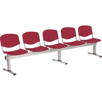 VINCENZA - 5, plastová lavice do čekárny, 5-sedák, vínová, kostra stříbrná