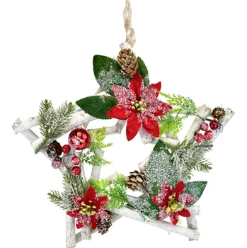 Vánoční dekorace Hvězda s červenými ponsetiemi 30 cm