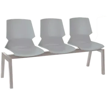 PRETTY 3, plastová lavice do čekárny, 3-sedák, světle šedá, kostra stříbrná