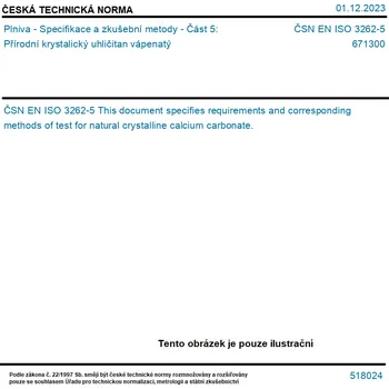 ČSN EN ISO 3262-5 - Plniva - Specifikace a zkušební metody - Část 5: Přírodní krystalický uhličitan vápenatý - Tisk
