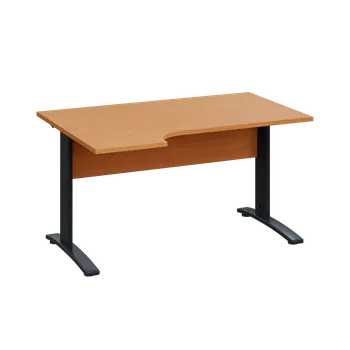 Psací stůl LKR 28 - 144 stůl kancelářský, rohový, levý, kovová podnož černá, deska 25 mm, široký 1400 mm, buk Royal