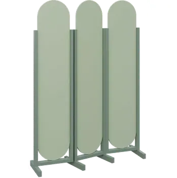 Paraván ATMOSFERE ROUND 319, dřevěný 3-dílný paraván, mobilní, výška 1900 mm, rám industrial green, výplň pistáciově zelená