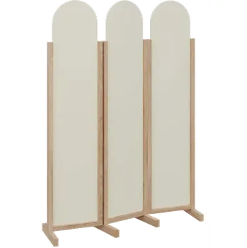 Paraván ATMOSFERE ROUND 119, dřevěný 3-dílný paraván, mobilní, výška 1900 mm, rám dub bardolino, výplň smetanová