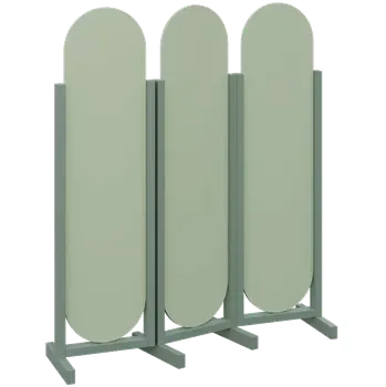 Paraván ATMOSFERE ROUND 316, dřevěný 3-dílný paraván, mobilní, výška 1600 mm, rám industrial green, výplň pistáciově zelená