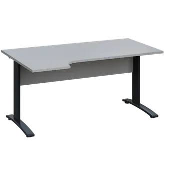 Psací stůl LKR 28 - 164 stůl kancelářský, rohový, levý, kovová podnož černá, deska 25 mm, široký 1600 mm, šedá