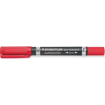 Permanentní popisovač "Lumocolor 348 Duo", červená, kuželový hrot, F/M, oboustranný, STAED