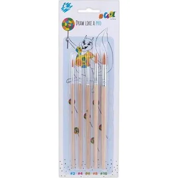 Umělecký štětec Sada štětců, č. 2-4-6-8-10, dřevo, rukojeť z přírodního dřeva, kulaté, COOL by VICTORIA BA-3416