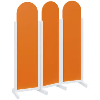 Paraván ATMOSFERE ROUND 116, dřevěný 3-dílný paraván, mobilní, výška 1600 mm, rám bílá, výplň pomeranč