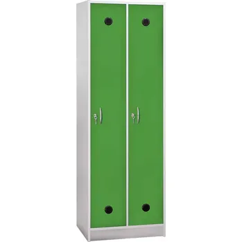 Šatní skříň STL - 180 - 80 šatní skříň dřevěná, 2-dveřová, šatní tyč, 1800x800x500, sokl, korpus bílá/dveře jarní zeleň