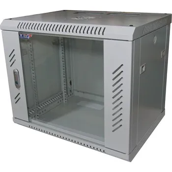 Rozvaděč LEXI-Net 19" nástěnný rozvaděč 9U 600x600, nosnost 60 kg, skleněné dveře, svařovaný, šedý LN9U-60/60-SV