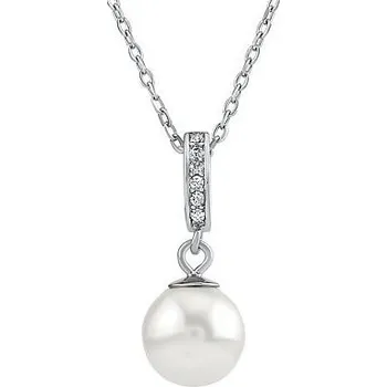 Řetízek Stříbrný náhrdelník s bílou perlou Swarovski® Crystals 8mm LPS0639NSWW