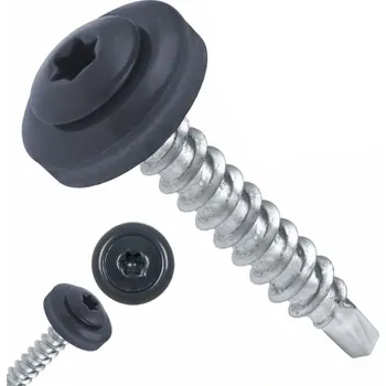 Šroub Samovrtný šroub s těsněním do dřeva TORX Satjam - balení 250 ks Barva krytiny: Hnědá (RAL 8017)