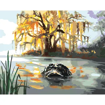 ZUTY Malování podle čísel - ALIGÁTOR HLEDÍCÍ Z VODY A STROMY (D. RUSTY RUST) Rozměr: 40x50 cm, Rámování: bez rámu a bez vypnutí plátna