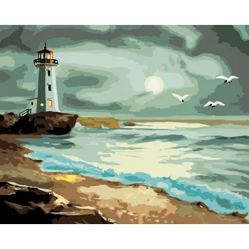 ZUTY Malování podle čísel - MAJÁK OSVĚTLUJÍCÍ PO MOŘE PŘED BOUŘÍ (D. RUSTY RUST) Rozměr: 40x50 cm, Rámování: vypnuté plátno na rám