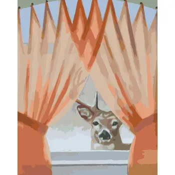 ZUTY Malování podle čísel - JELEN ZA OKNEM (D. RUSTY RUST) Rozměr: 40x50 cm, Rámování: bez rámu a bez vypnutí plátna