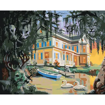 ZUTY Malování podle čísel - ILUZE ZVÍŘATA, DŮM A LABUTĚ NA JEZEŘE (D. RUSTY RUST) Rozměr: 40x50 cm, Rámování: vypnuté plátno na rám