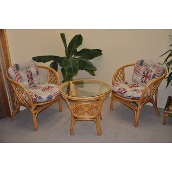 Zahradní sestava Nábytek PEGAS Ratanová sedací souprava Bahama malá medová polstry motiv vlajka