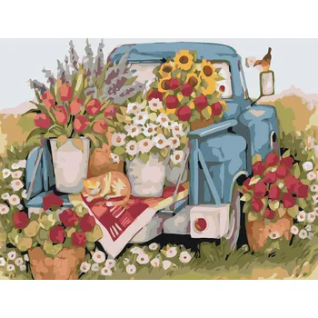 ZUTY Malování podle čísel - AUTO PLNÉ KVĚTIN Rozměr: 40x50 cm, Rámování: bez rámu a bez vypnutí plátna