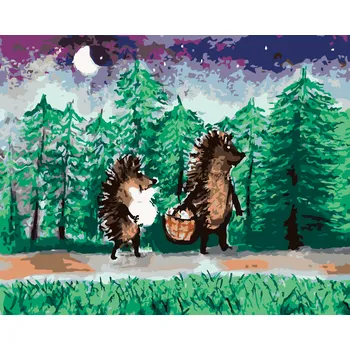 ZUTY Malování podle čísel - JEŽEK S KAMARÁDEM NA HŘIBECH Rozměr: 40x50 cm, Rámování: bez rámu a bez vypnutí plátna